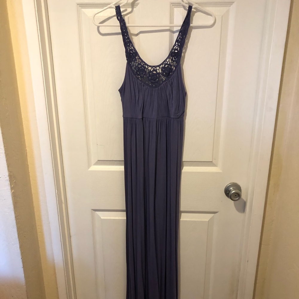 BCBG Paris- lilac maxi dress with embroidered neckline